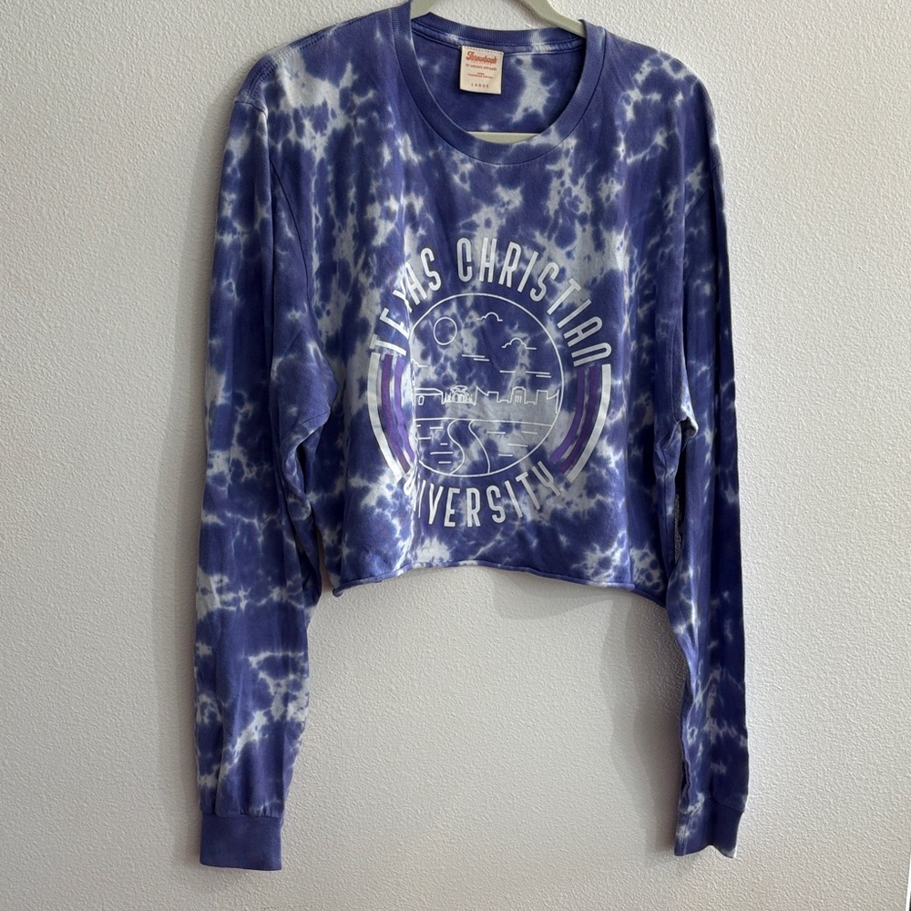 PURPLE/WHITE  Tie-Dye Crop Top Texas Christian University